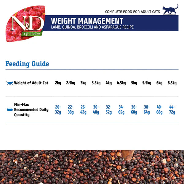 Farmina N&D Quinoa Weight Management Grain-Free Cat Food - Lamb, Broccoli & Asparagus